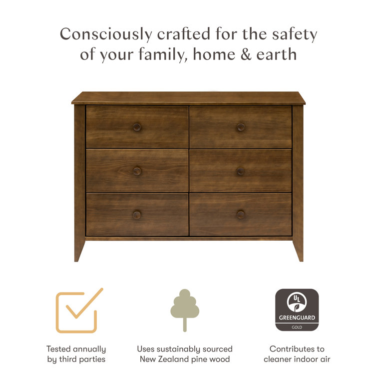 Natural Walnut Mid-Century Modern 6-Drawer Dresser