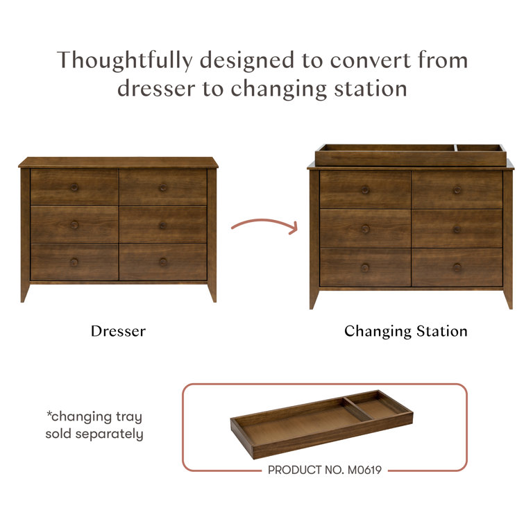 Natural Walnut Mid-Century Modern 6-Drawer Dresser