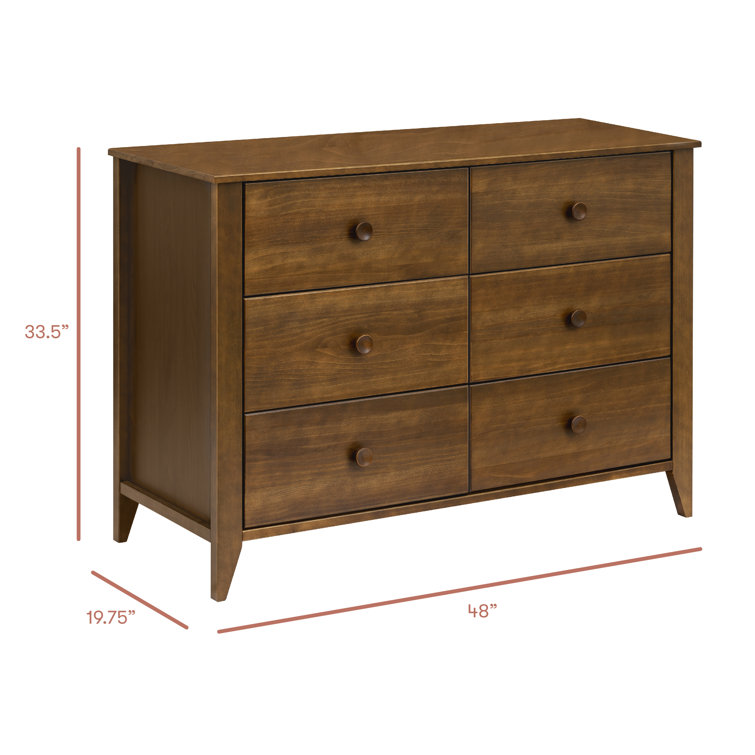 Natural Walnut Mid-Century Modern 6-Drawer Dresser