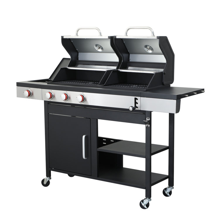 Stainless Steel 3-Burner Propane Gas and Charcoal Grill with Side Burner