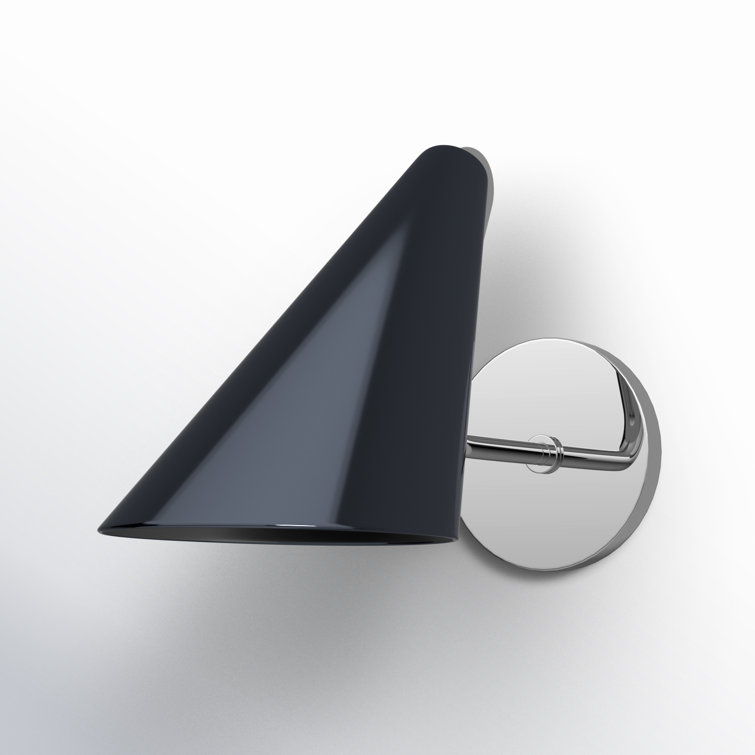 Polished Nickel and Midnight Blue Metal Cone Sconce