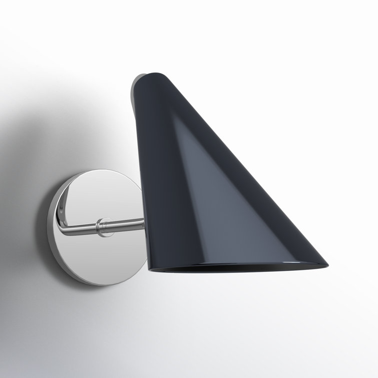 Polished Nickel and Midnight Blue Metal Cone Sconce