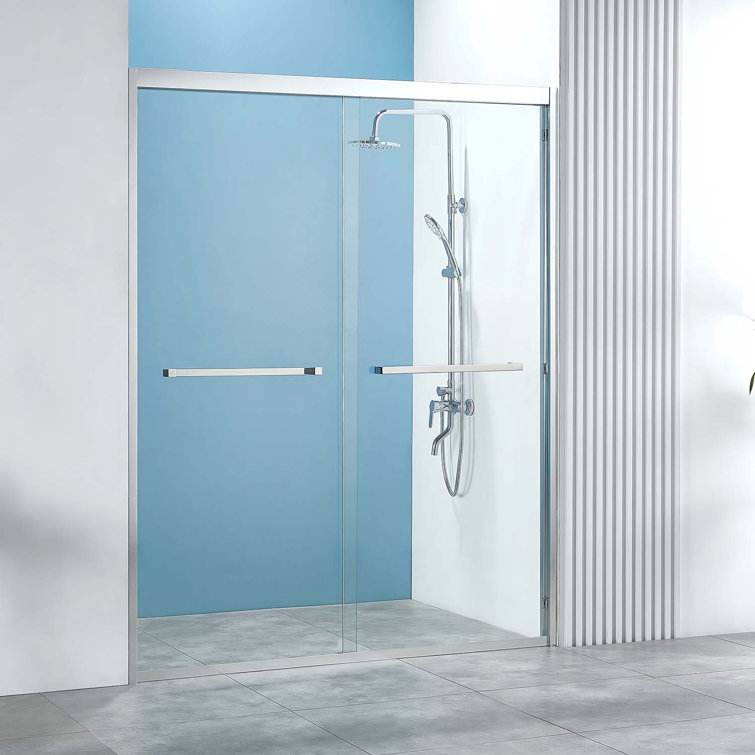 60" Chrome Frameless Double Sliding Shower Door with Clear Glass