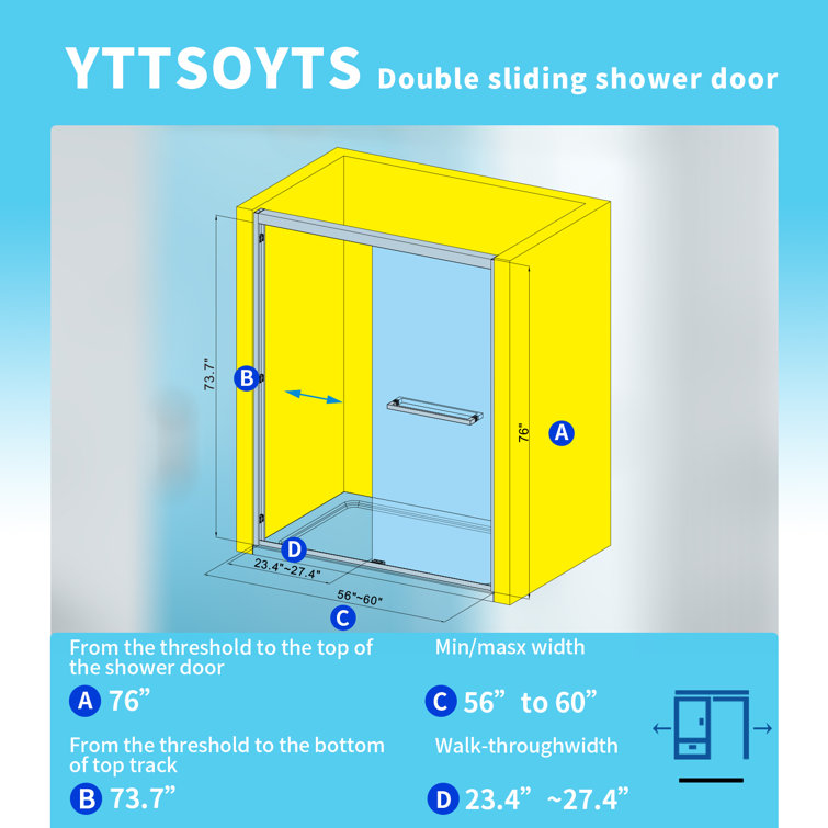 60" Chrome Frameless Double Sliding Shower Door with Clear Glass