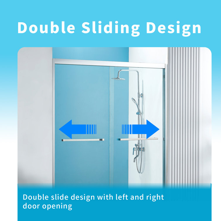 60" Chrome Frameless Double Sliding Shower Door with Clear Glass
