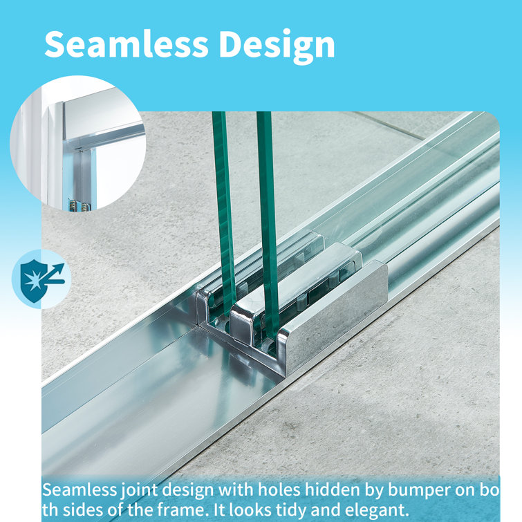 60" Chrome Frameless Double Sliding Shower Door with Clear Glass