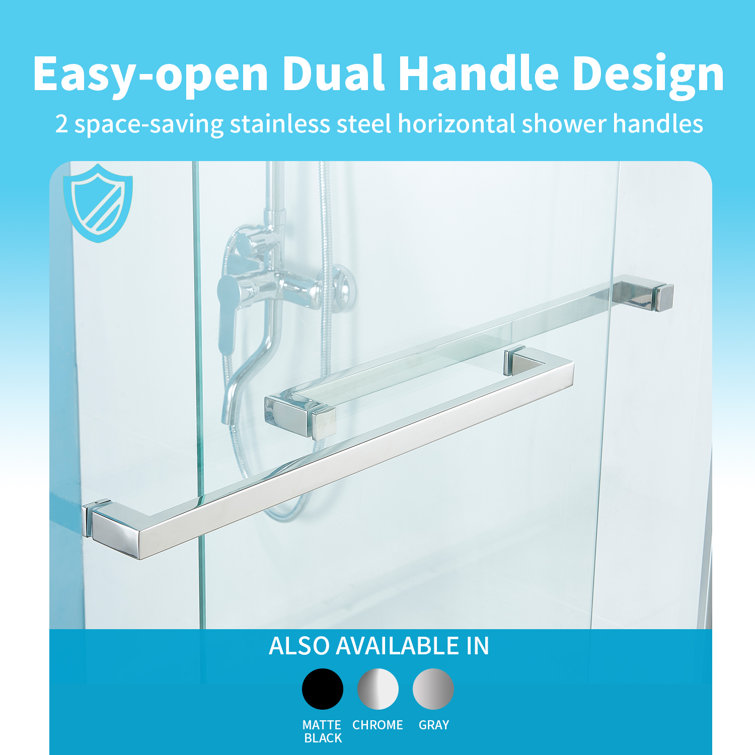 60" Chrome Frameless Double Sliding Shower Door with Clear Glass