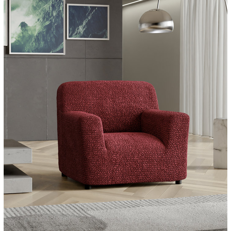 Burgundy Stretch Polyester Armchair Cover with Elastic Closure
