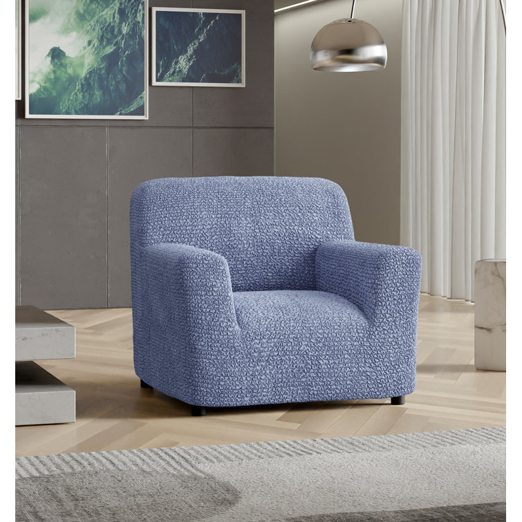 Blue Stretchable Polyester Armchair Cover with Elastic Closure