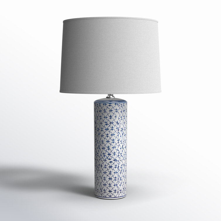 Vivian Hand-Painted Blue and White Ceramic Table Lamp with Linen Shade