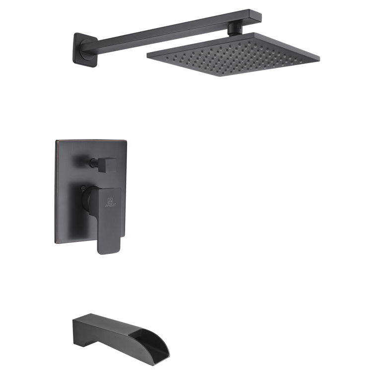 Matte Black Brass Square Wall Mounted Shower Faucet