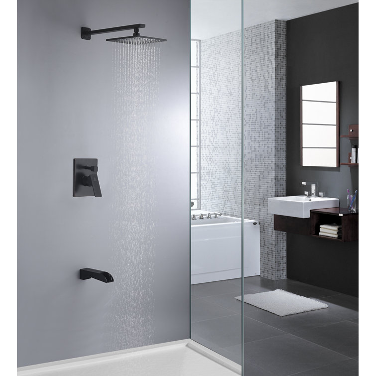 Matte Black Brass Square Wall Mounted Shower Faucet