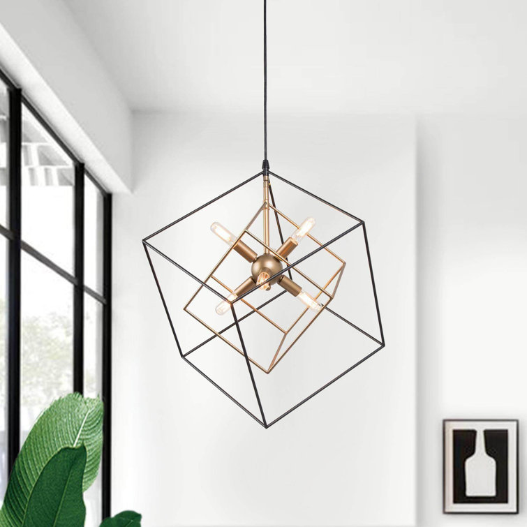 Abtercetor Matte Black Wrought Iron Cage LED Chandelier