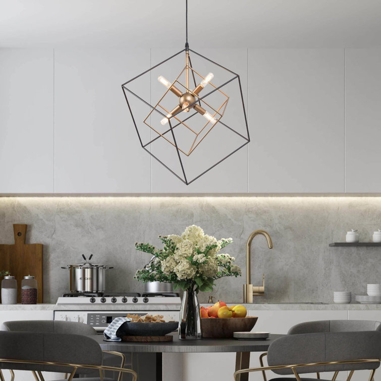 Abtercetor Matte Black Wrought Iron Cage LED Chandelier