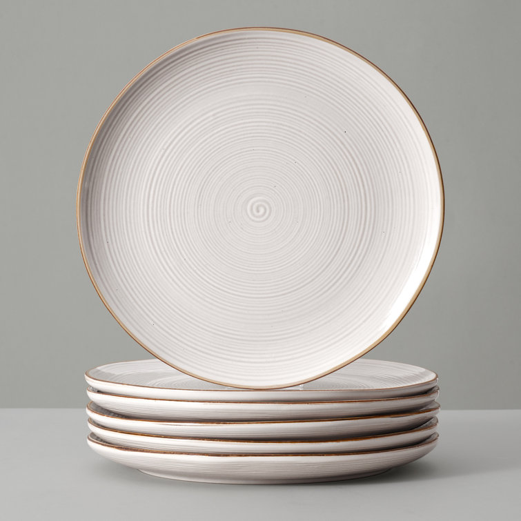 Off-White Ceramic Dinner Plate Set with Delicate Threaded Lines