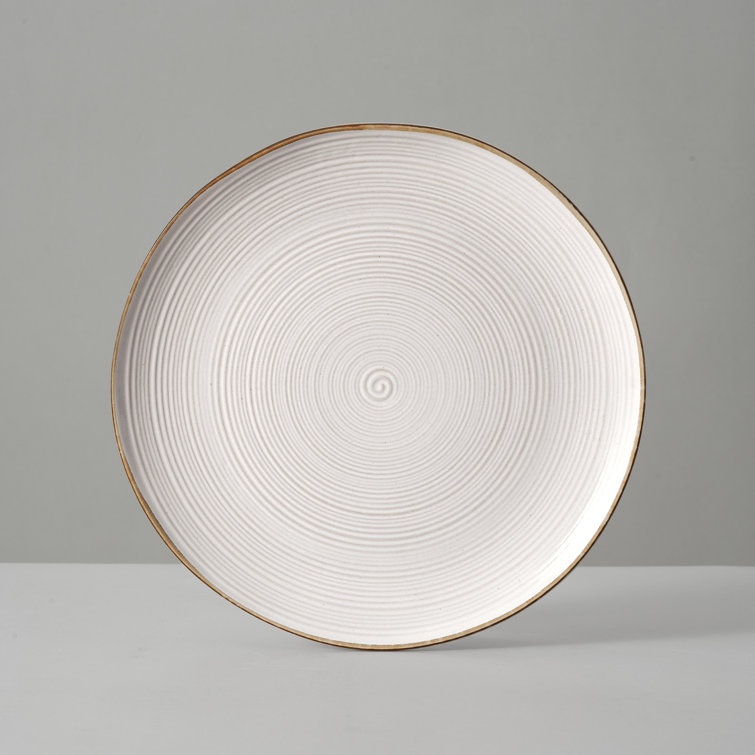 Off-White Ceramic Dinner Plate Set with Delicate Threaded Lines