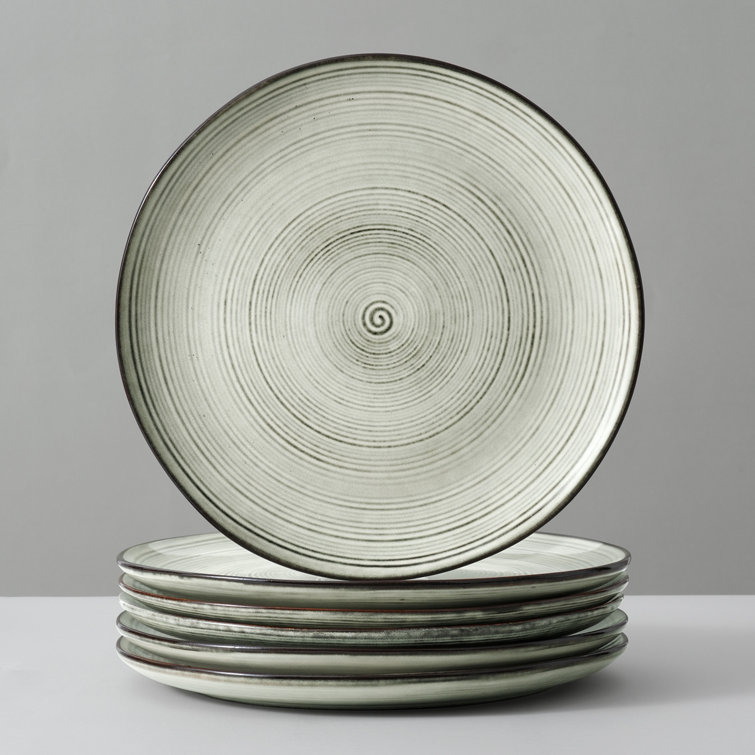Castle Wall Spiral Design Ceramic Dinner Plate Set, 10.5 Inch, 6 Pieces
