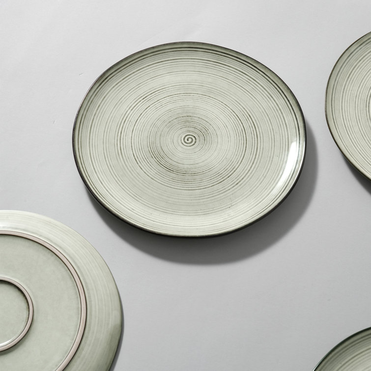 Castle Wall Spiral Design Ceramic Dinner Plate Set, 10.5 Inch, 6 Pieces