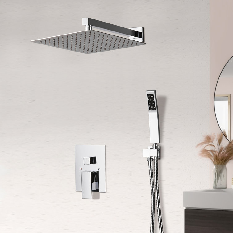 Chrome Square Multi-Head Rain Shower System with Handheld