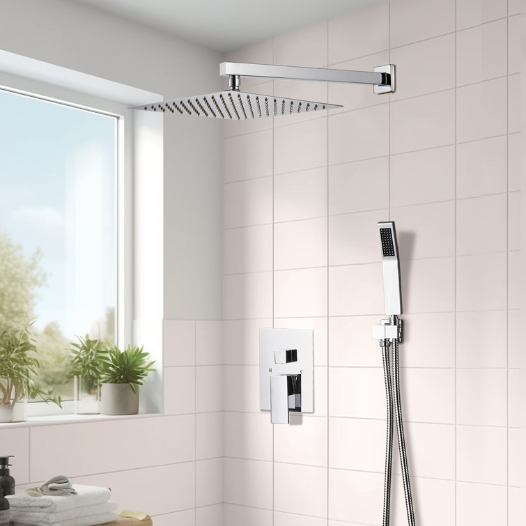 Chrome Square Multi-Head Rain Shower System with Handheld