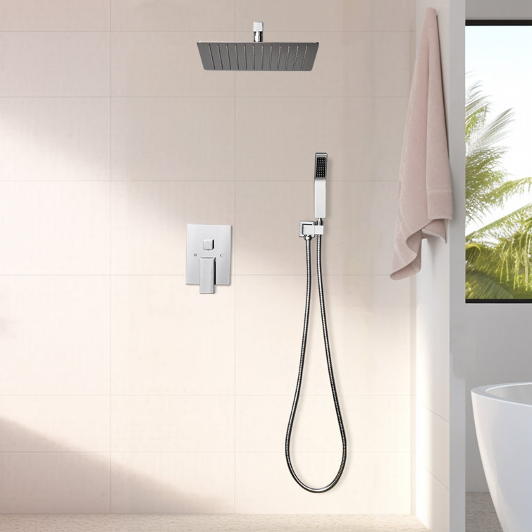 Chrome Square Multi-Head Rain Shower System with Handheld
