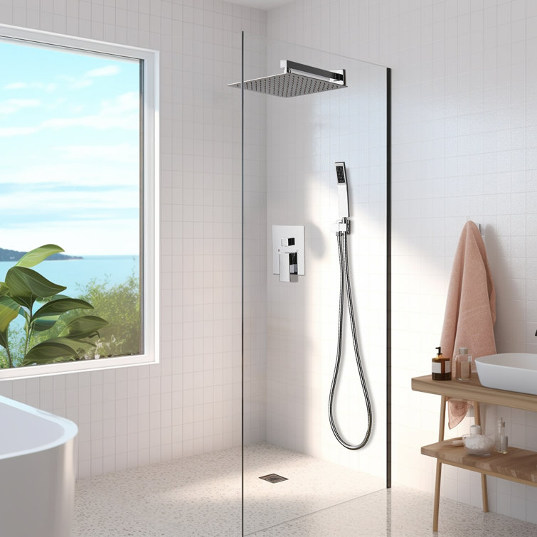 Chrome Square Multi-Head Rain Shower System with Handheld