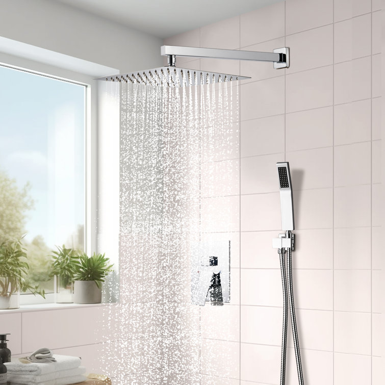 Chrome Square Multi-Head Rain Shower System with Handheld