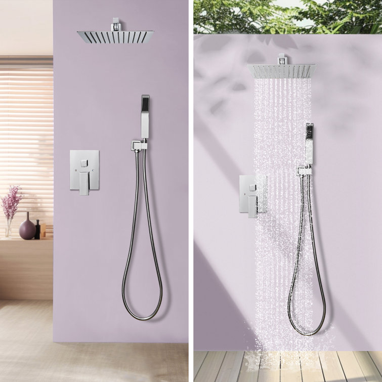 Chrome Square Multi-Head Rain Shower System with Handheld