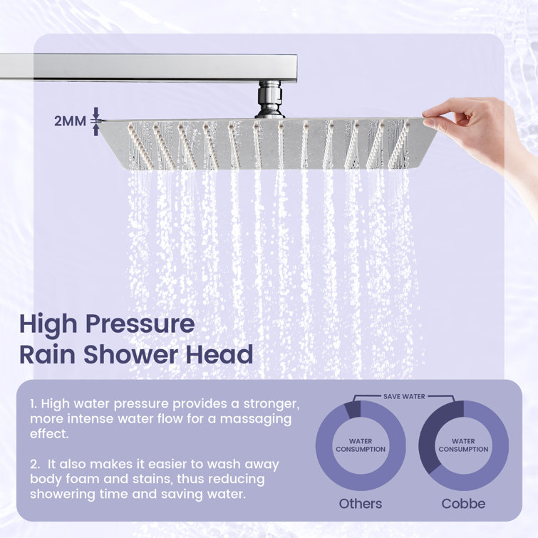 Chrome Square Multi-Head Rain Shower System with Handheld