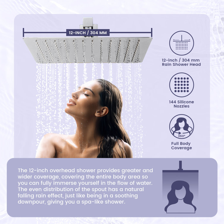 Chrome Square Multi-Head Rain Shower System with Handheld
