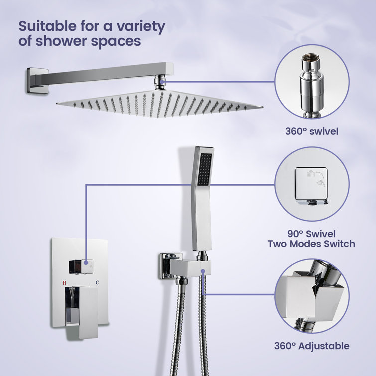 Chrome Square Multi-Head Rain Shower System with Handheld