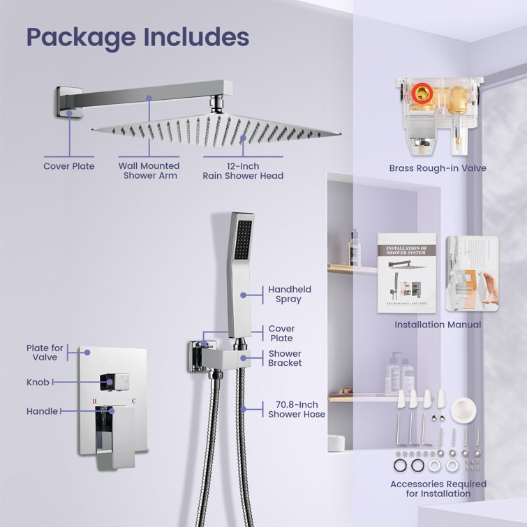 Chrome Square Multi-Head Rain Shower System with Handheld