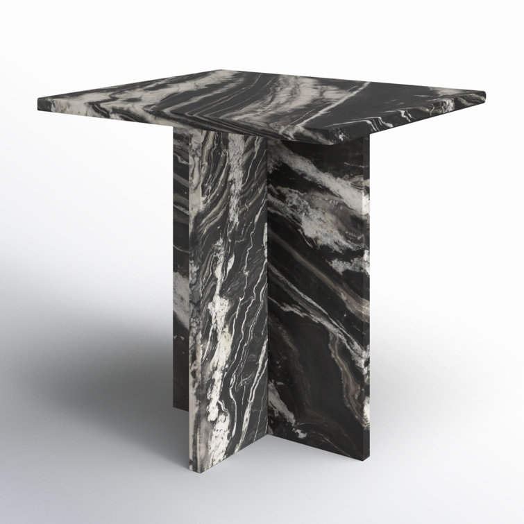 Black Marble Rectangular End Table with Cross Legs