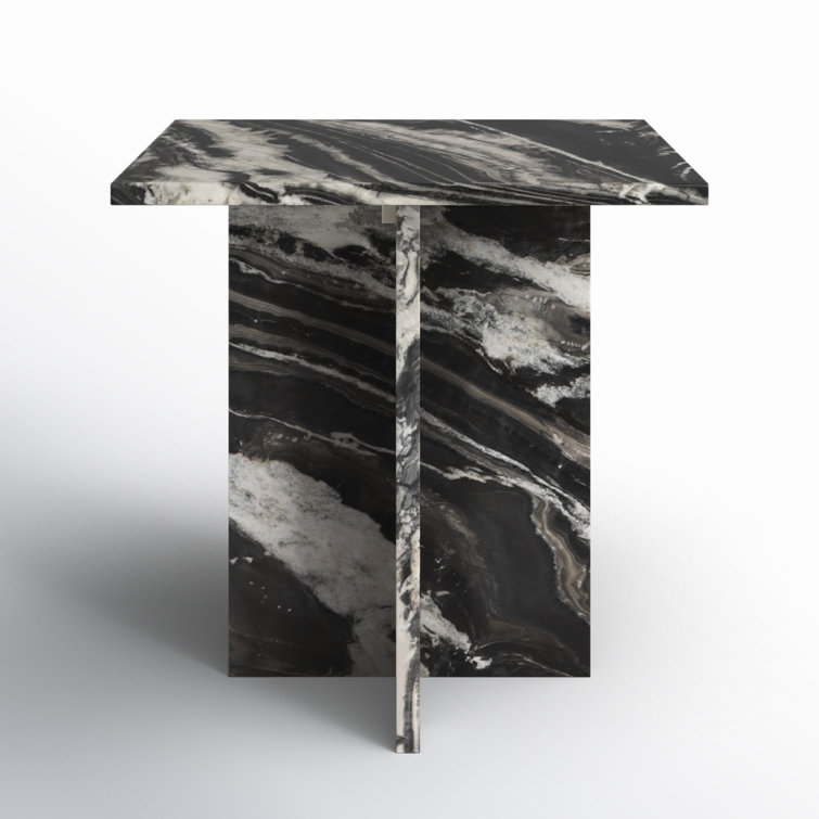 Black Marble Rectangular End Table with Cross Legs
