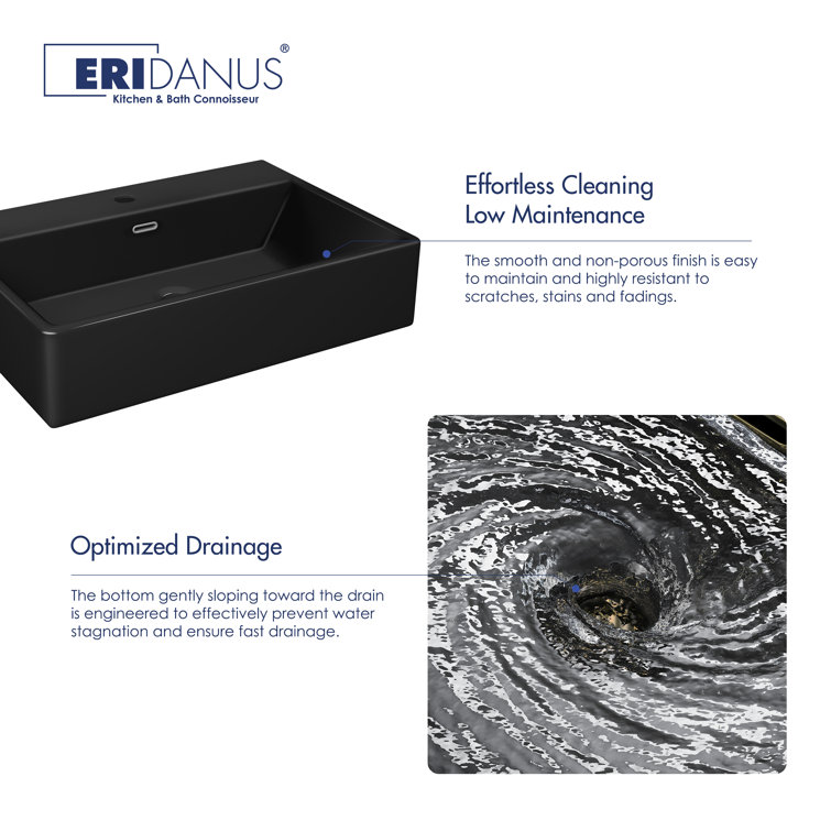 Turner Matte Black Ceramic Wall-Mount Rectangular Bathroom Sink
