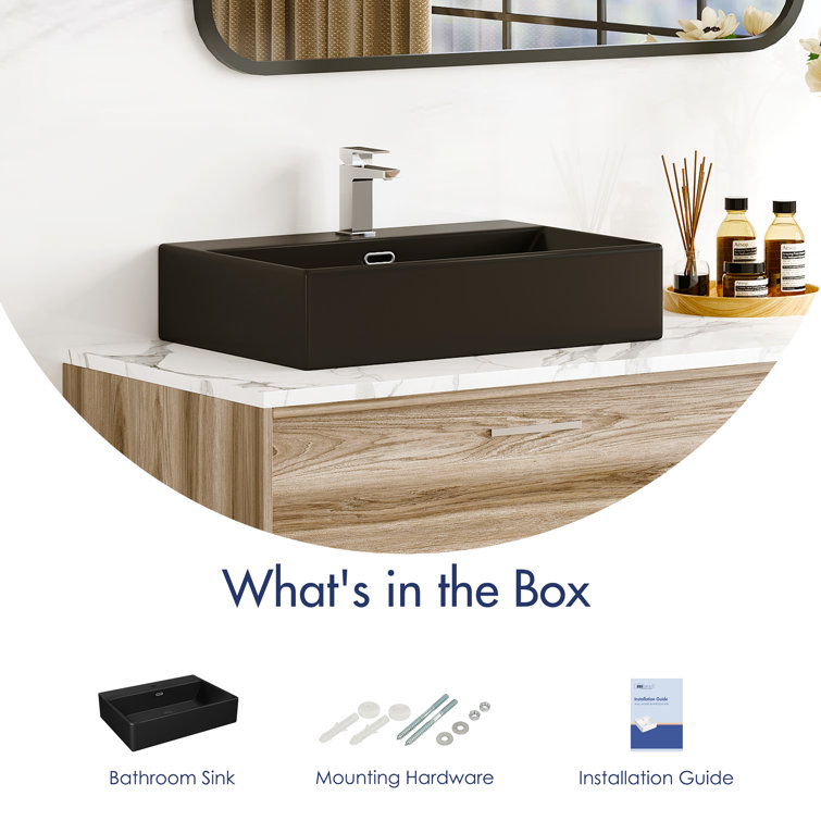Turner Matte Black Ceramic Wall-Mount Rectangular Bathroom Sink