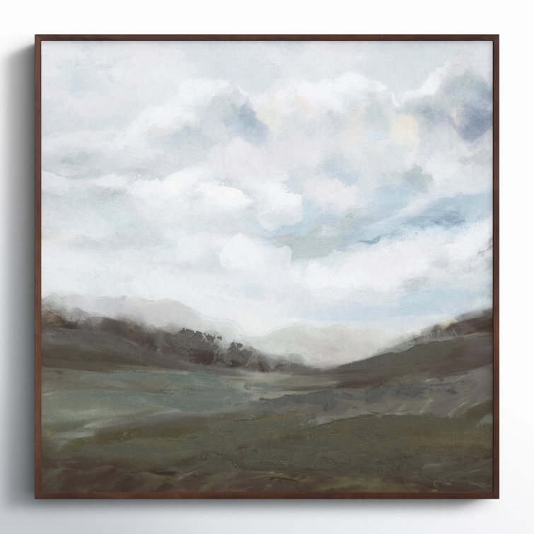 Muted Landscape Drawing Print on Canvas with Pine Frame