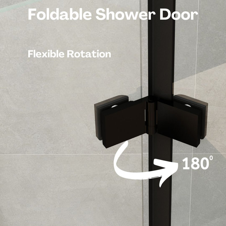 34''-35.5'' Black Aluminum Frameless Bi-Fold Shower Door