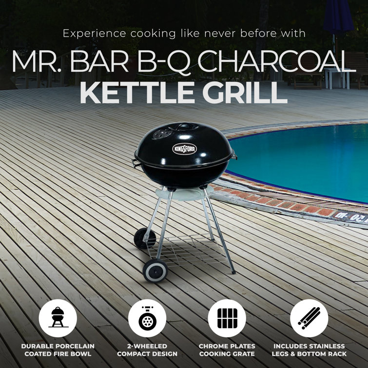 Black 17-Inch Steel Charcoal Kettle Grill with Wheels