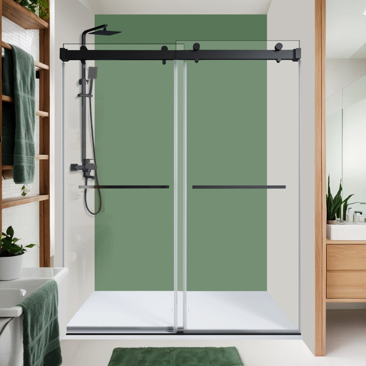 Brushed Gold Frameless Double Sliding Shower Door with Clear Tempered Glass
