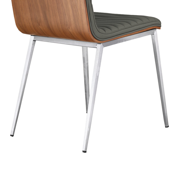 Gray Faux Leather Upholstered Side Chair with Walnut Back and Metal Legs
