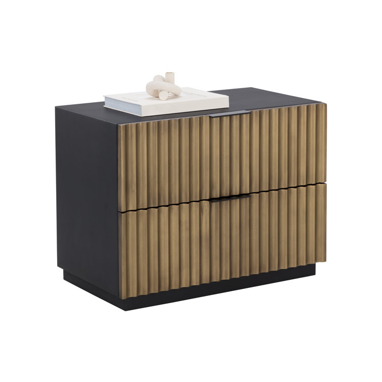 Black and Gold Mango Wood 2-Drawer Nightstand