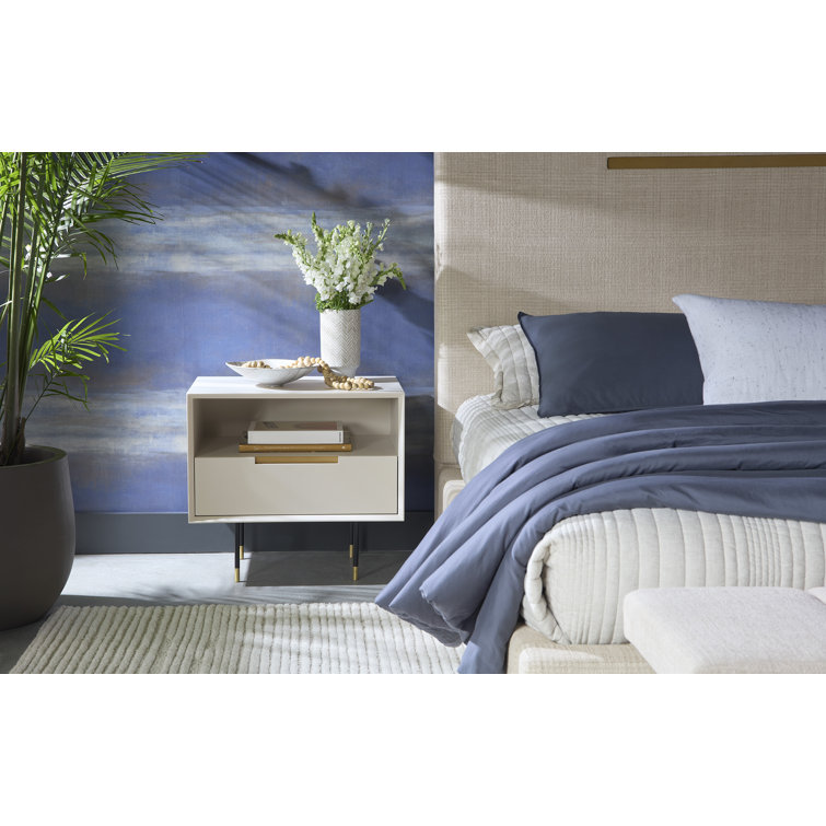 Cream and Black Modern 1-Drawer Nightstand with Gold Accents