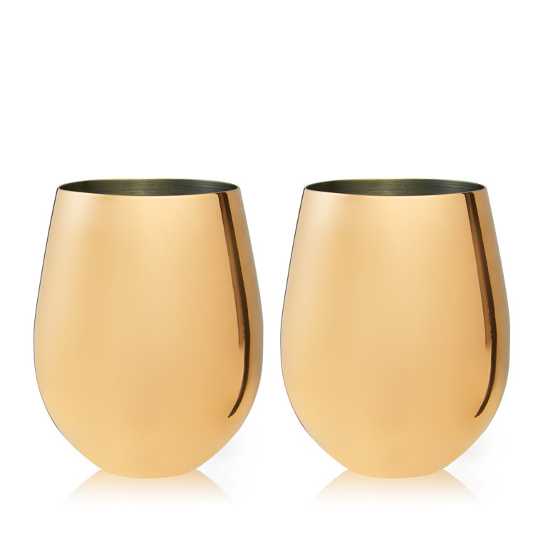 Gold Stainless Steel Stemless Wine Glasses Set of 2