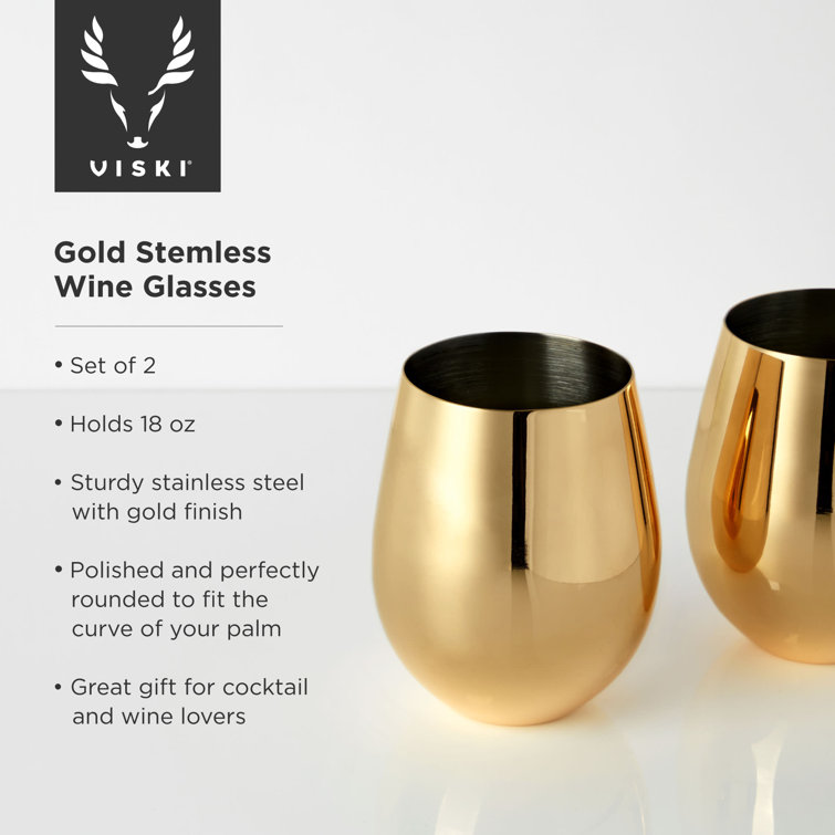 Gold Stainless Steel Stemless Wine Glasses Set of 2