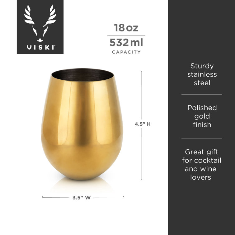 Gold Stainless Steel Stemless Wine Glasses Set of 2