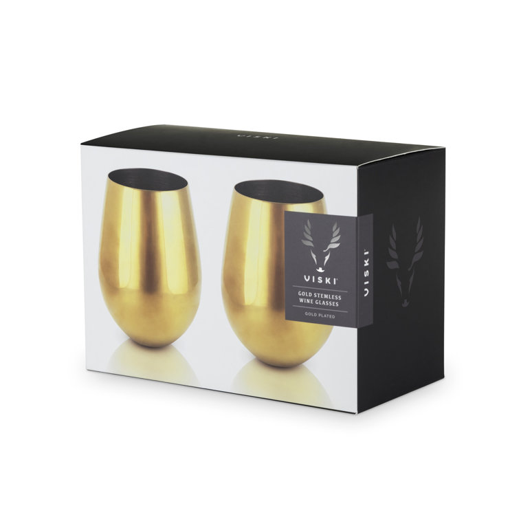 Gold Stainless Steel Stemless Wine Glasses Set of 2