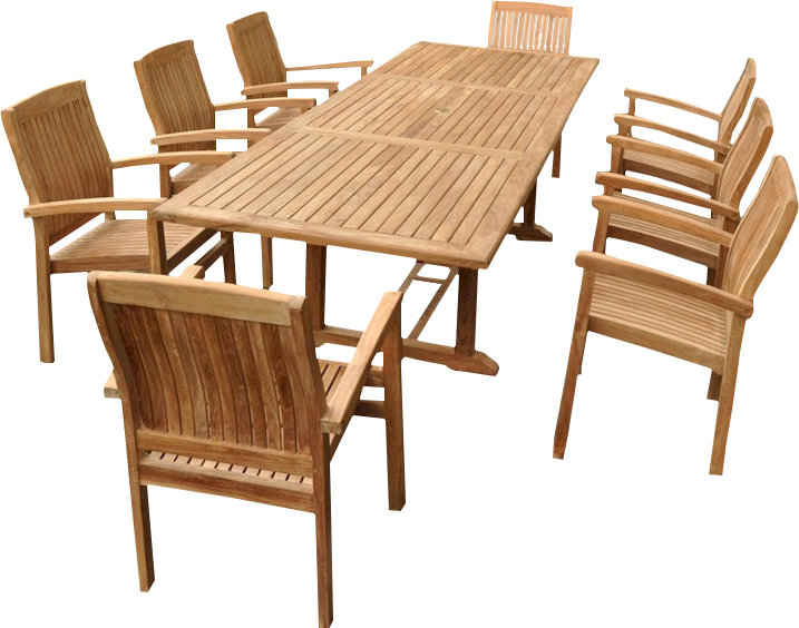 Bahama Natural Teak 9-Piece Outdoor Dining Set with Armchairs