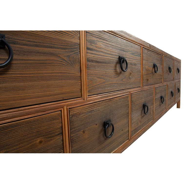Hewitt 114" Wide Dark Brown Pine Drawer Bank with Black Hardware