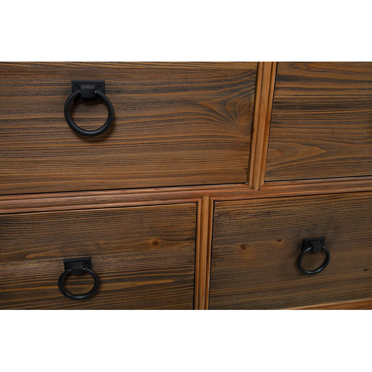 Hewitt 114" Wide Dark Brown Pine Drawer Bank with Black Hardware